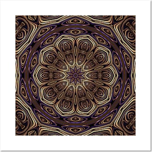 Abstract Kaleidoscope Mandala Flower in Bronze and Purple Posters and Art